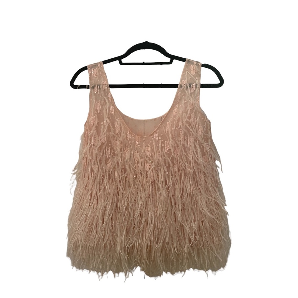 OSCAR DE LA RENTA Couture Runway Sample Ostrich/Beaded Tank Top